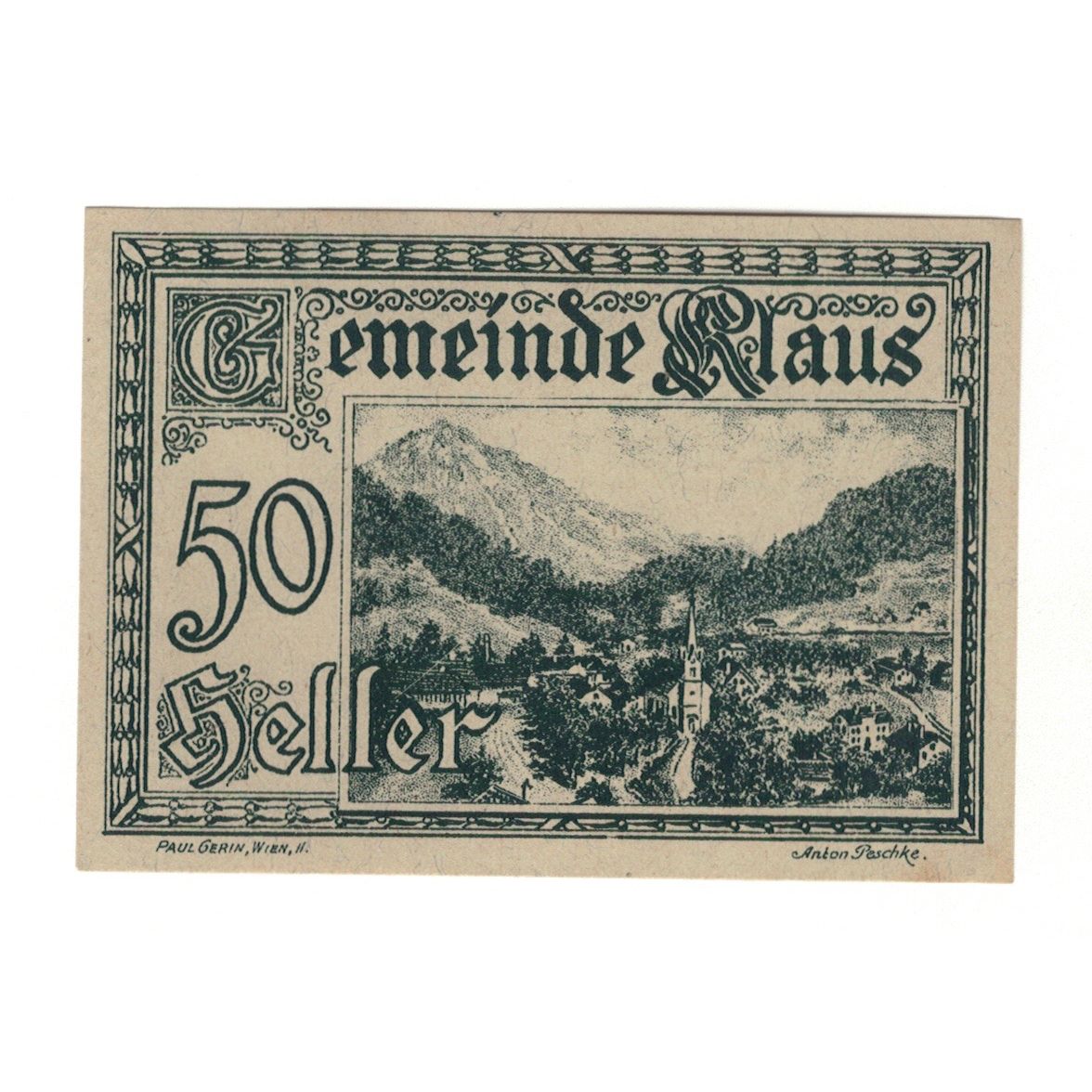 Geldschein, Österreich, Klaus O.Ö. Gemeinde, 50 Heller, Texte 2, 1920