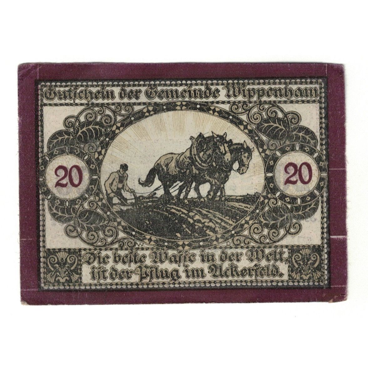 Geldschein, Österreich, Wippenham O.Ö. Gemeinde, 20 Heller, Texte, 1920