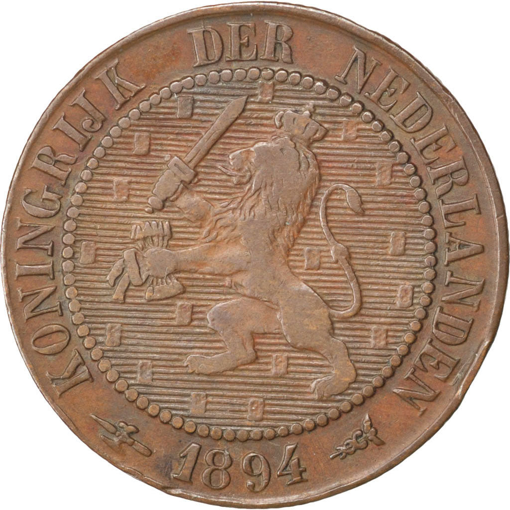 Netherlands, Wilhelmina I, 2-1/2 Cent, 1894, Bronze, EF(40-45), KM:108.2