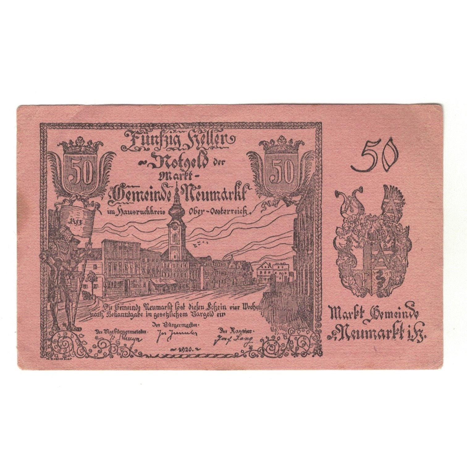 Geldschein, Österreich, Neumarkt Im Hausruckkreis O.Ö. Gemeinde, 50 Heller