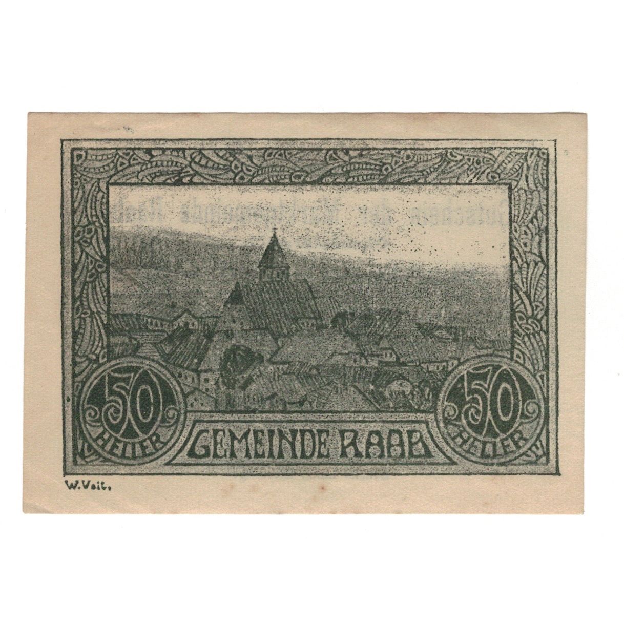 Geldschein, Österreich, Raab O.Ö. Marktgemeinde, 50 Heller, Texte, 1920