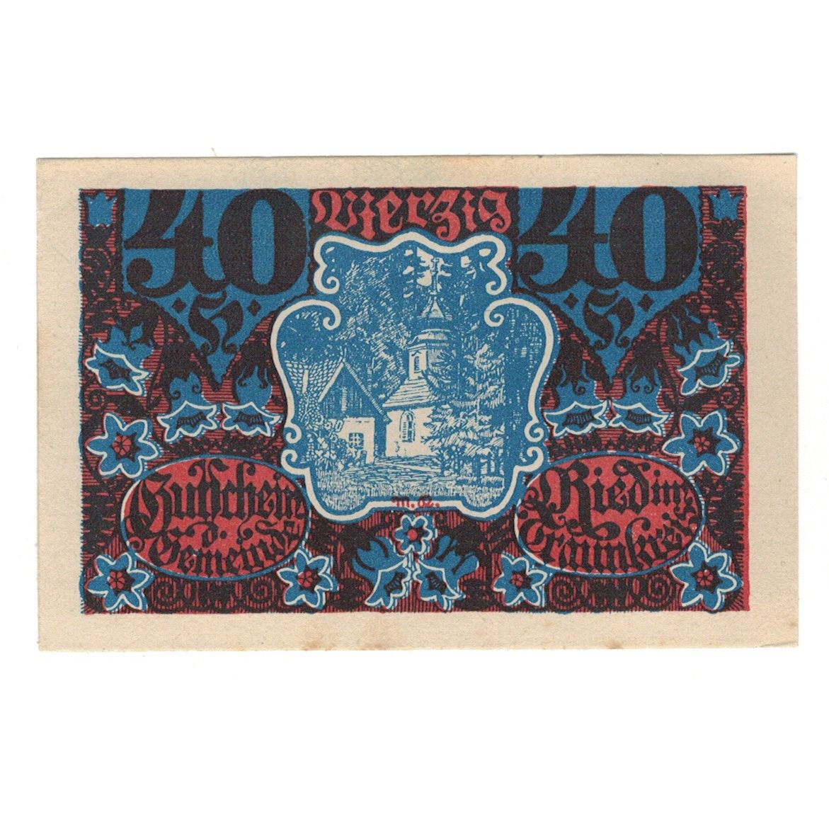 Geldschein, Österreich, Ried im Traunkreis O.Ö. Gemeinde, 40 Heller, valeur