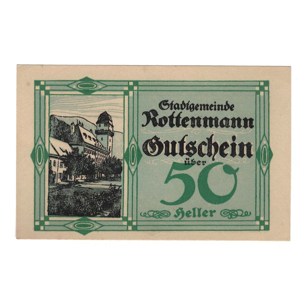Banknote, Austria, Rottenmann Stmk. Stadtgemeinde, 50 Heller, Texte, 1920