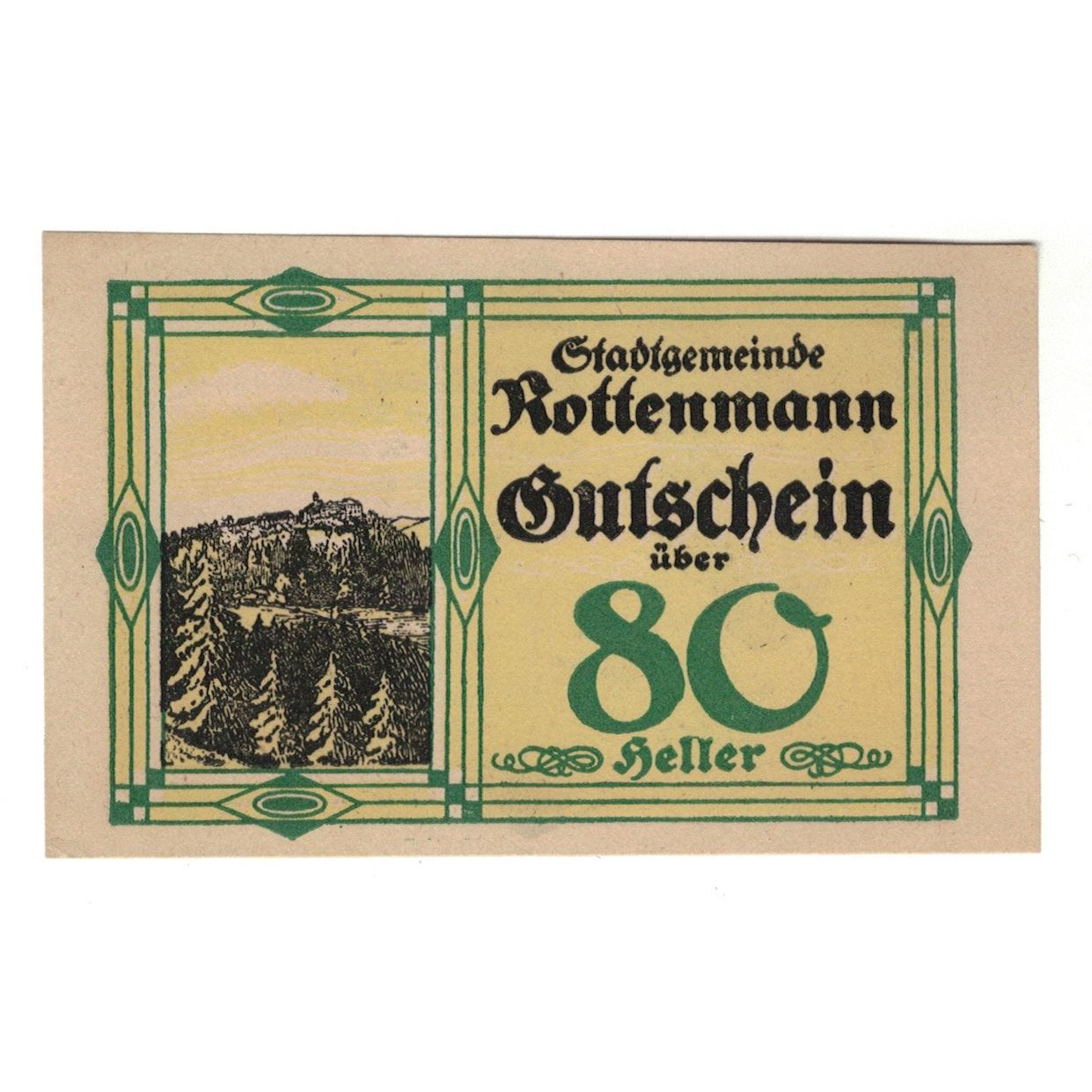 Banknote, Austria, Rottenmann Stmk. Stadtgemeinde, 80 Heller, Texte, 1920