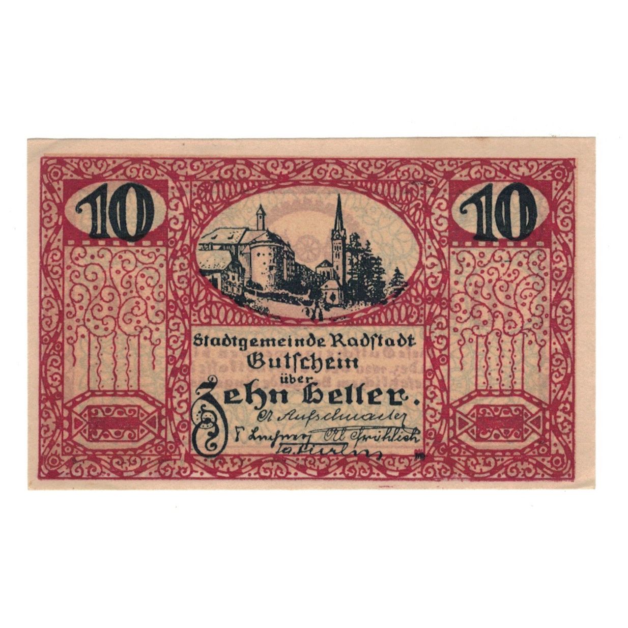 Geldschein, Österreich, Radstadt Sbg. Stadtgemeinde, 10 Heller, valeur faciale