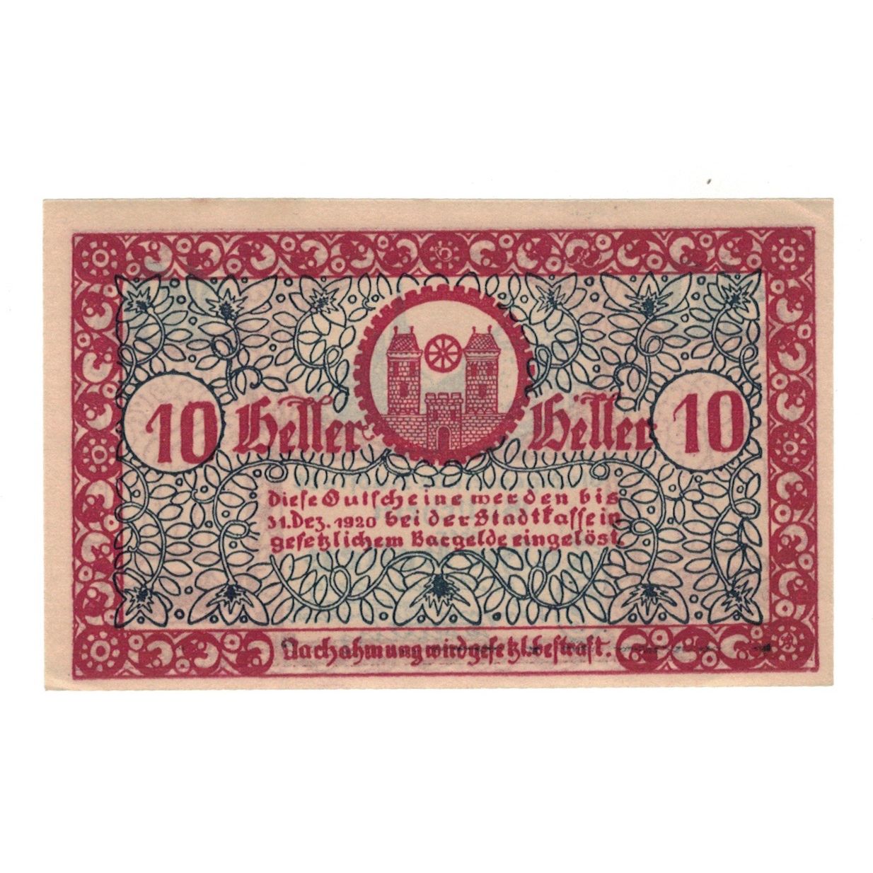 Geldschein, Österreich, Radstadt Sbg. Stadtgemeinde, 10 Heller, valeur faciale