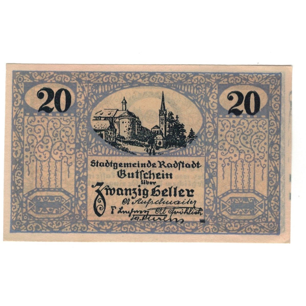 Geldschein, Österreich, Radstadt Sbg. Stadtgemeinde, 20 Heller, valeur faciale