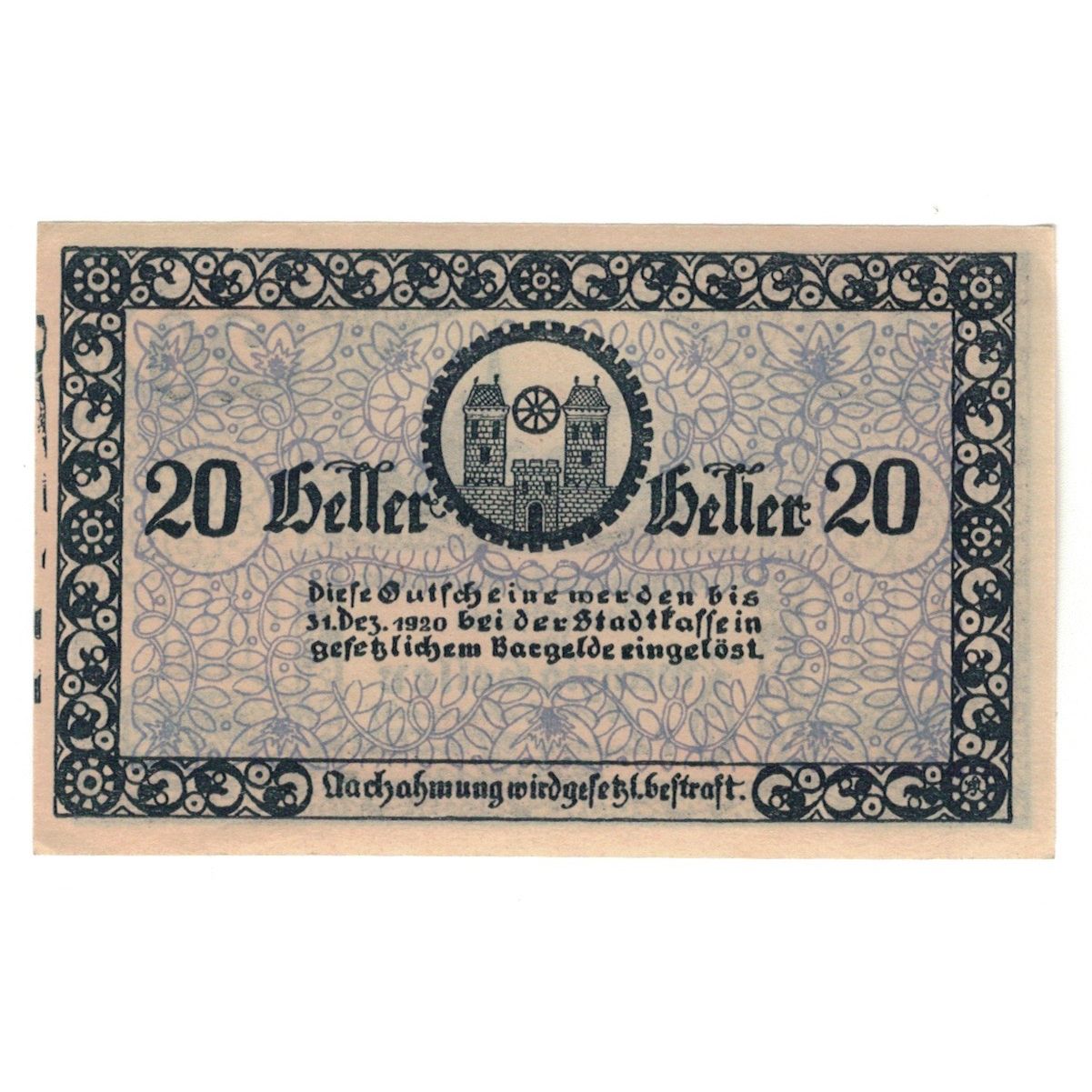 Geldschein, Österreich, Radstadt Sbg. Stadtgemeinde, 20 Heller, valeur faciale