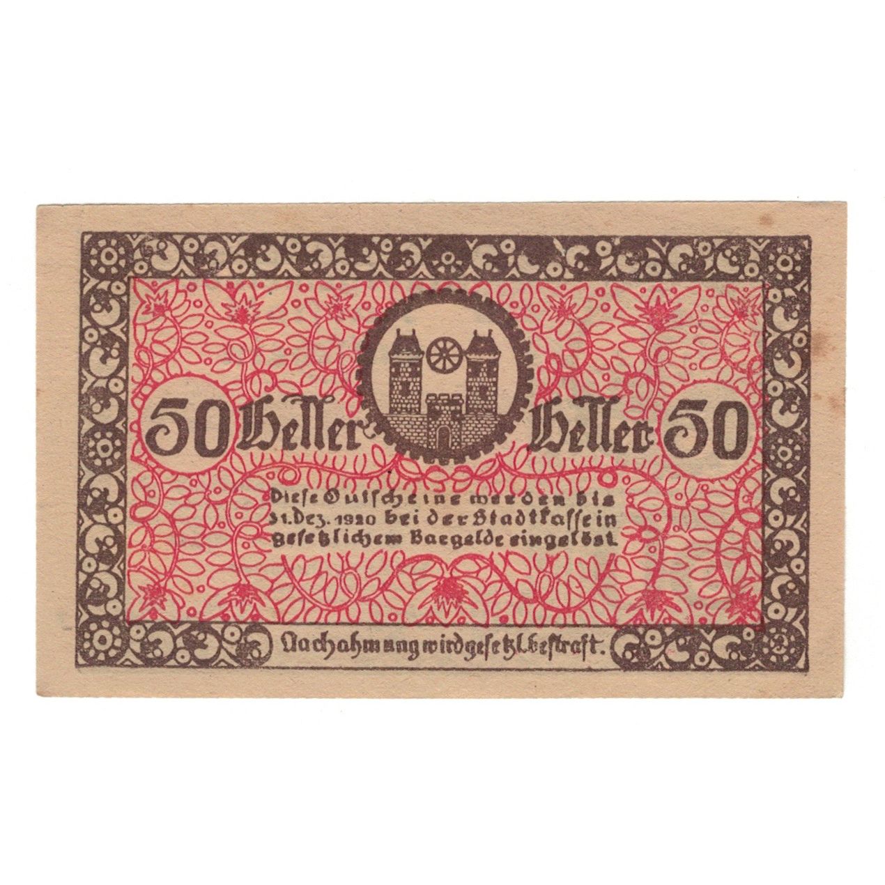 Geldschein, Österreich, Radstadt Sbg. Stadtgemeinde, 50 Heller, valeur faciale