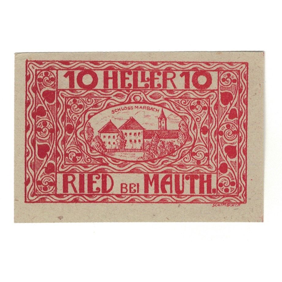 Geldschein, Österreich, Ried bei Mauthausen O.Ö. Gemeinde, 10 Heller, Eglise
