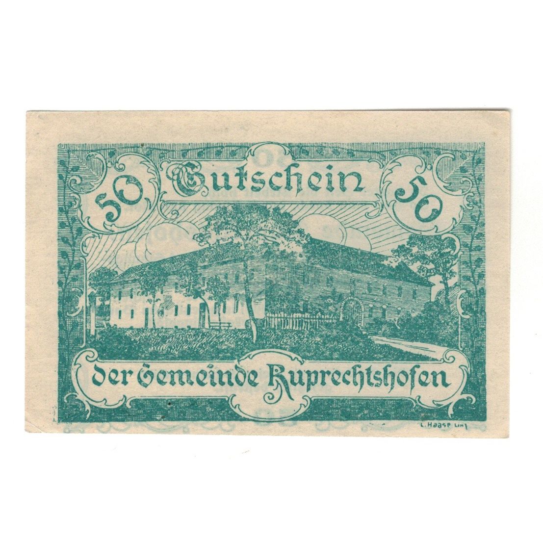 Geldschein, Österreich, Ruprechtshofen, 50 Heller, Texte 2, 1920, 1920-02-29
