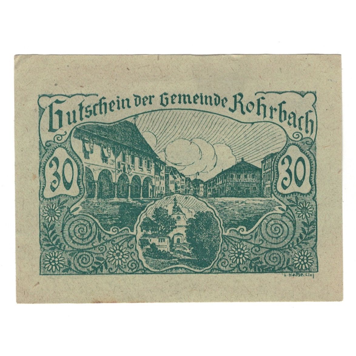 Geldschein, Österreich, Rohrbach O.Ö. Gemeinde, 30 Heller, Texte, 1920