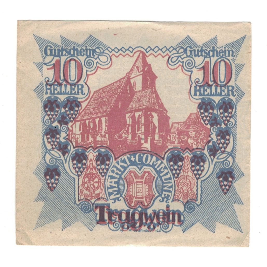 Geldschein, Österreich, Tragwein O.Ö. Gemeinde, 10 Heller, Eglise, 1920
