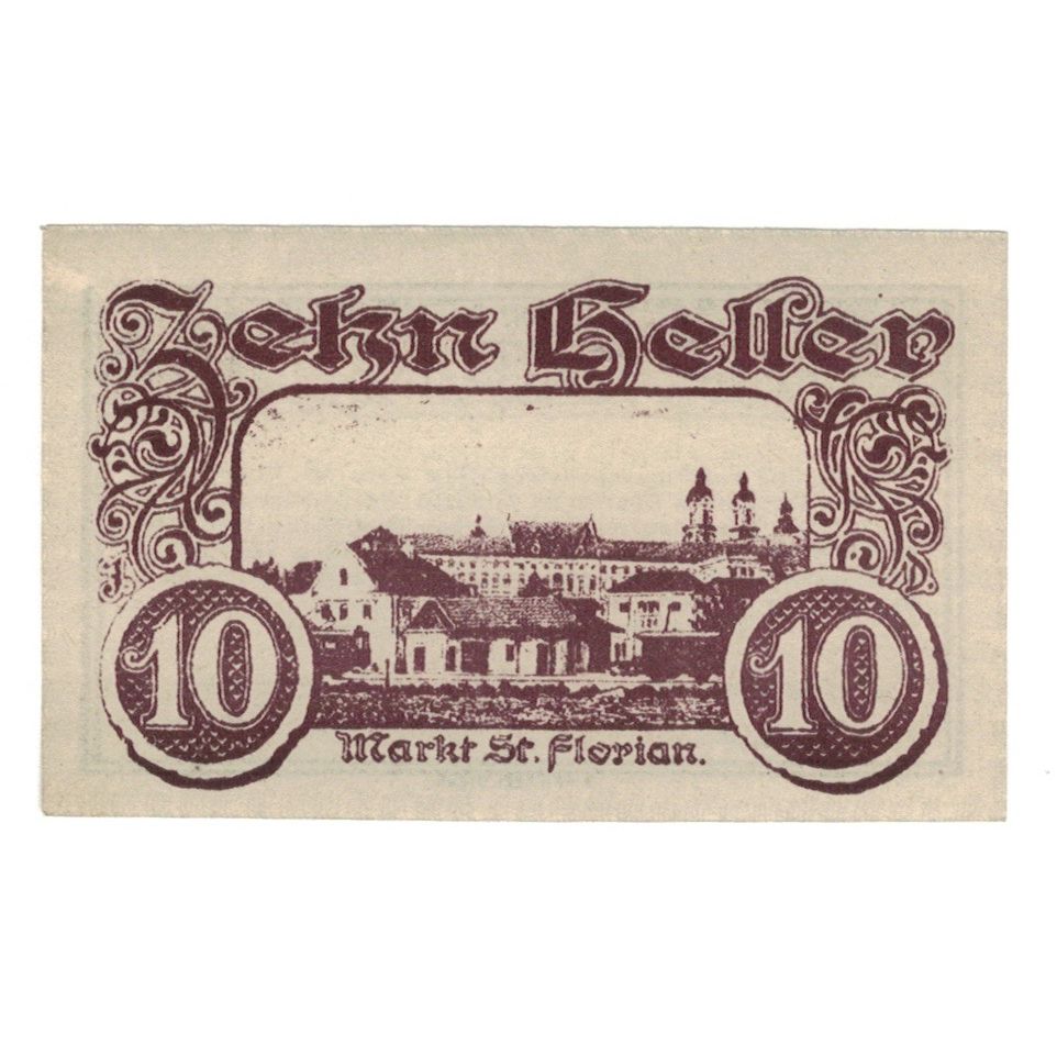 Geldschein, Österreich, St. Florian O.Ö. Gemeinde, 10 Heller, Texte, 1920