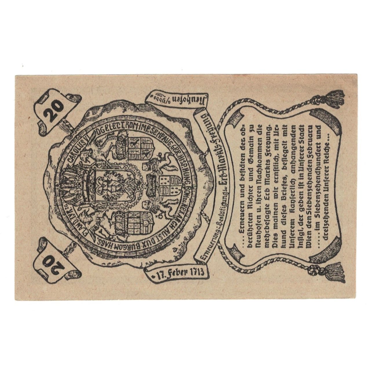 Geldschein, Österreich, Neuhofen a.d. Ybbs N.Ö. Privileg. Markt, 20 Heller
