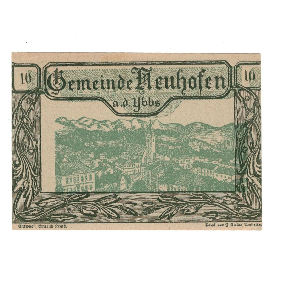 Geldschein, Österreich, Neuhofen a.d. Ybbs N.Ö. Gemeinde, 10 Heller, Texte