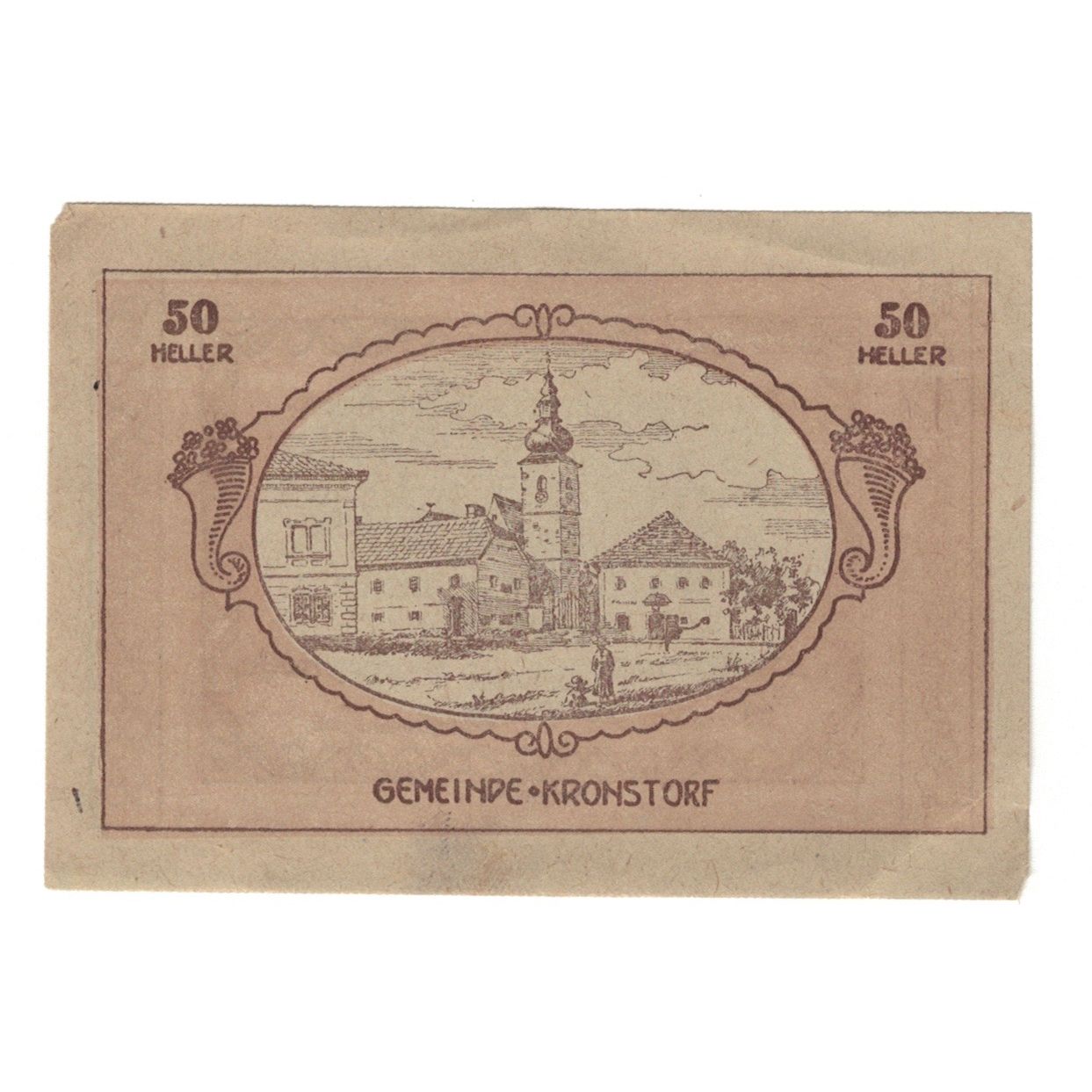 Geldschein, Österreich, Kronstorf O.Ö. Gemeinde, 50 Heller, Texte, 1920