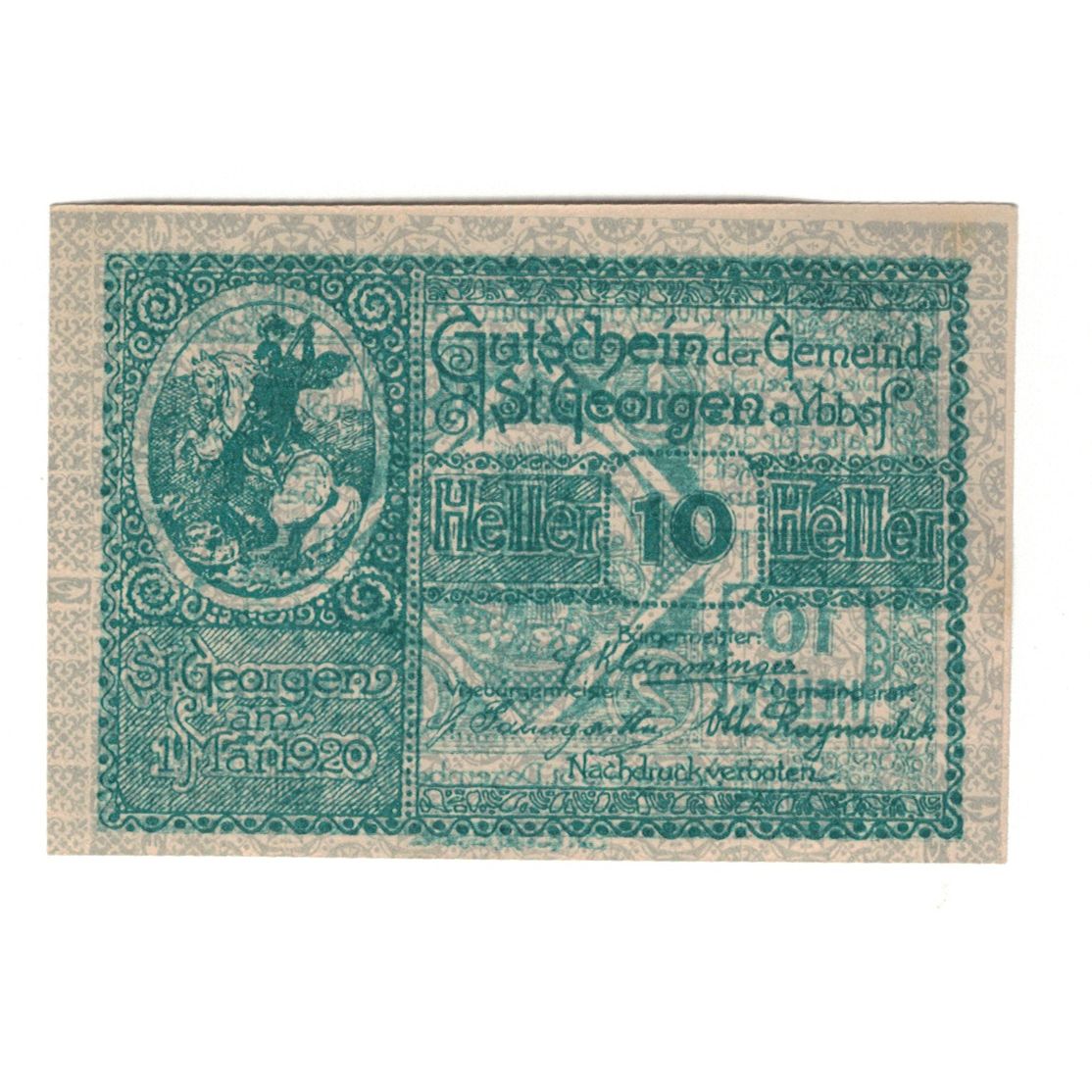Geldschein, Österreich, St. Georgen am Ybbsfeld N.Ö. Gemeinde, 10 Heller