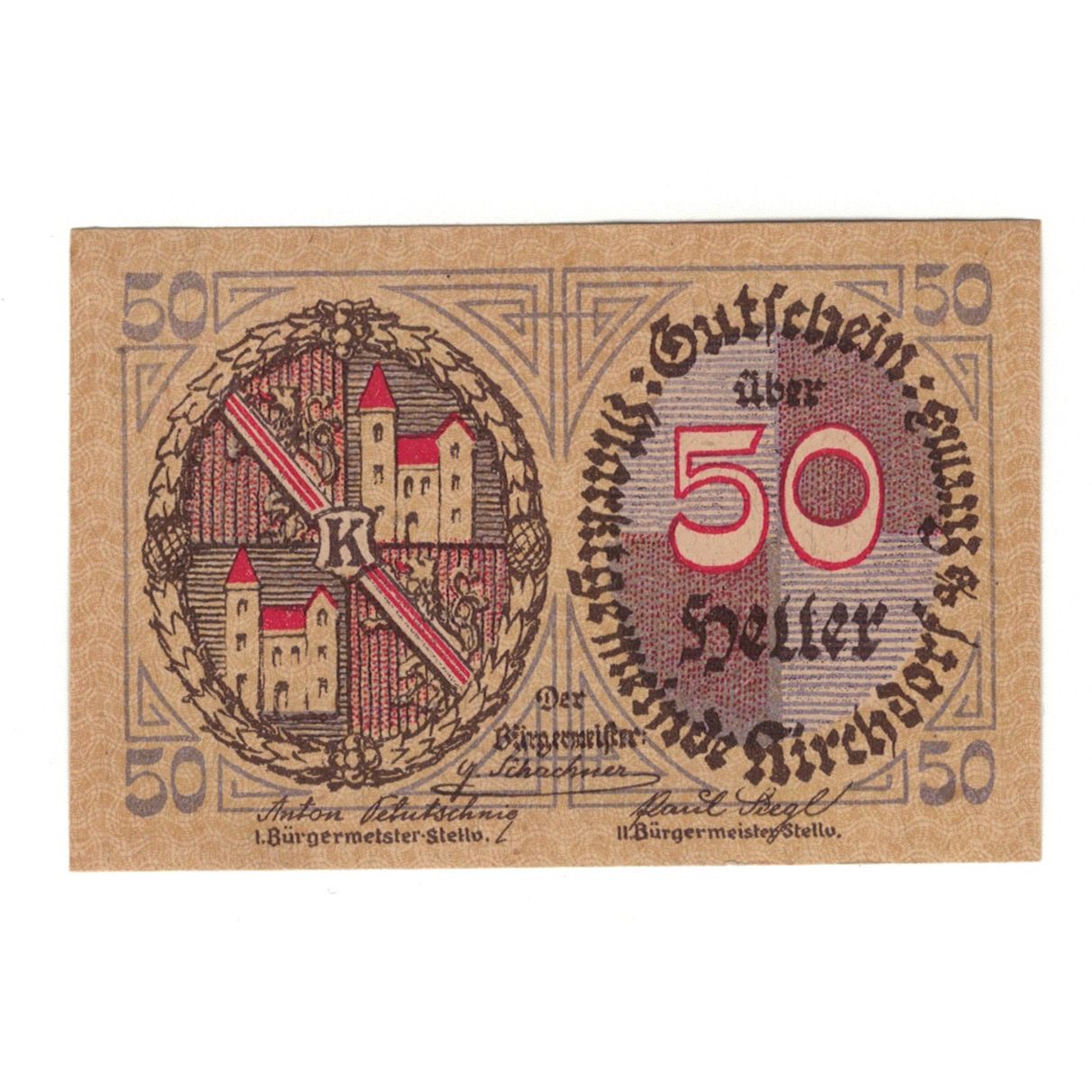 Geldschein, Österreich, Kirchdorf an der Krems O.Ö. Marktgemeinde, 50 Heller