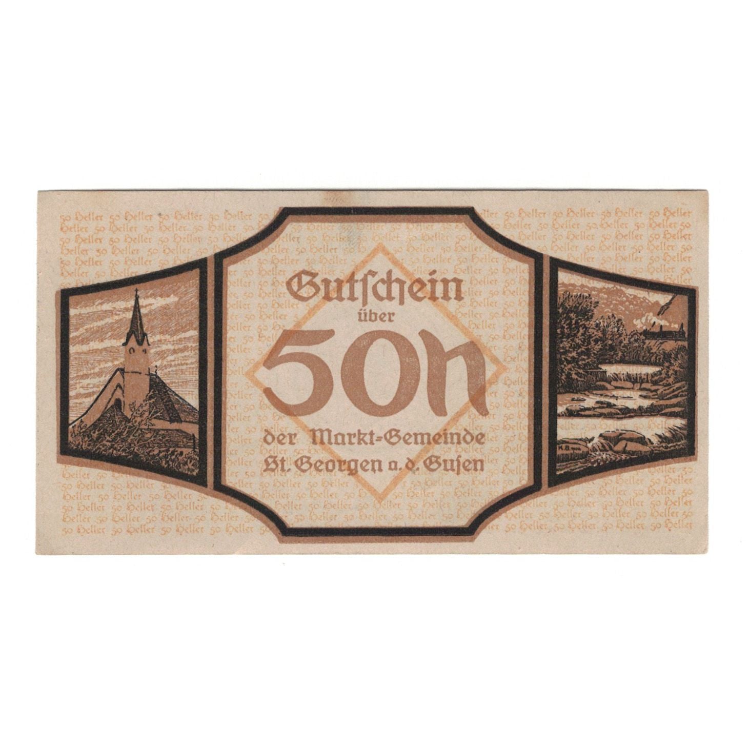 Geldschein, Österreich, St. Georgen an der Gusen O.Ö. Gemeinde, 50 Heller