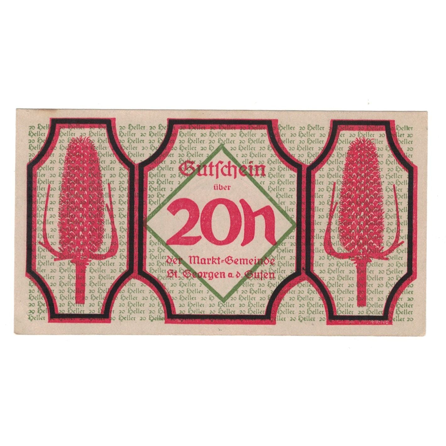 Billet, Autriche, St. Georgen an der Gusen O.Ö. Gemeinde, 20 Heller, carte 1