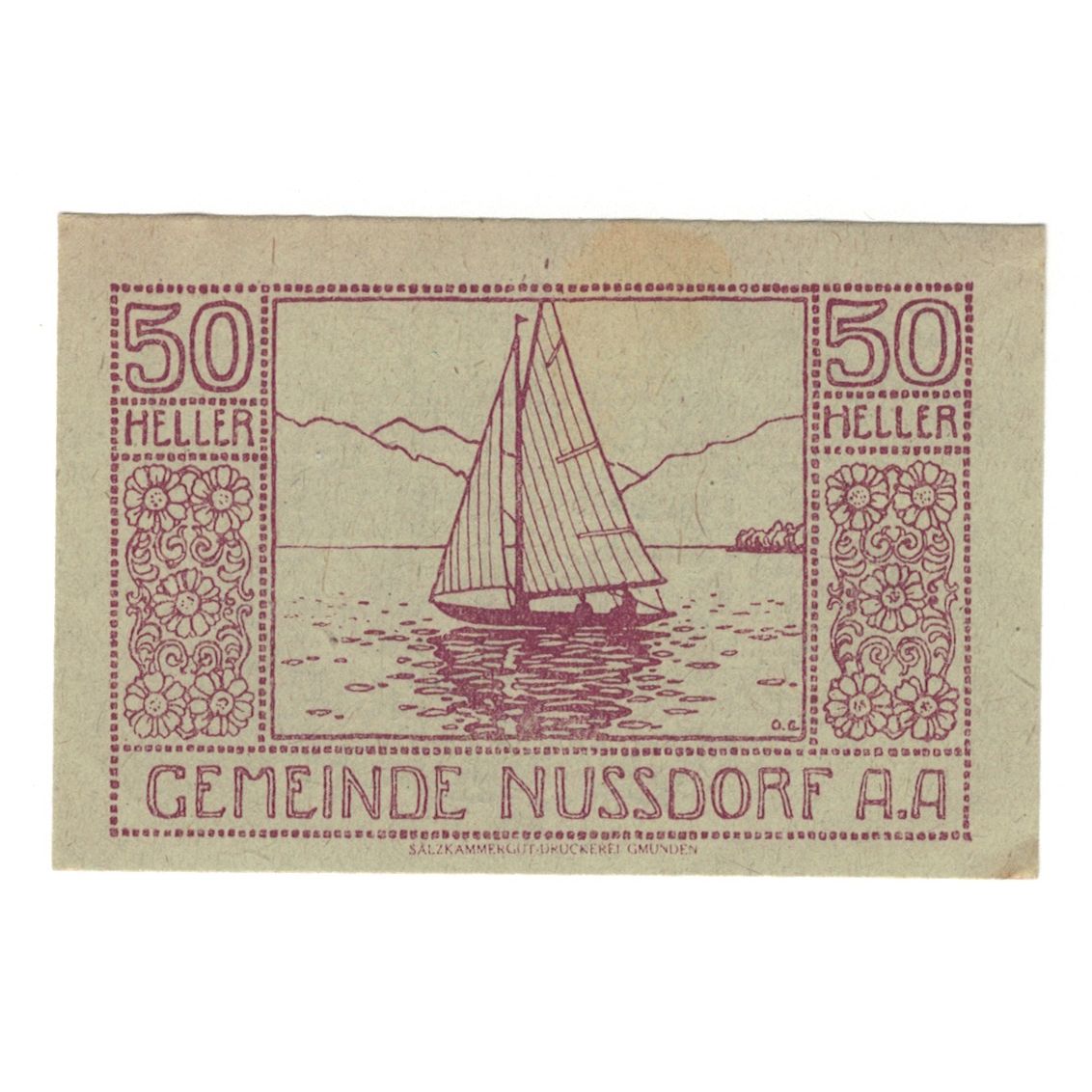 Geldschein, Österreich, Nussdorf am Attersee O.Ö. Gemeinde, 50 Heller, valeur