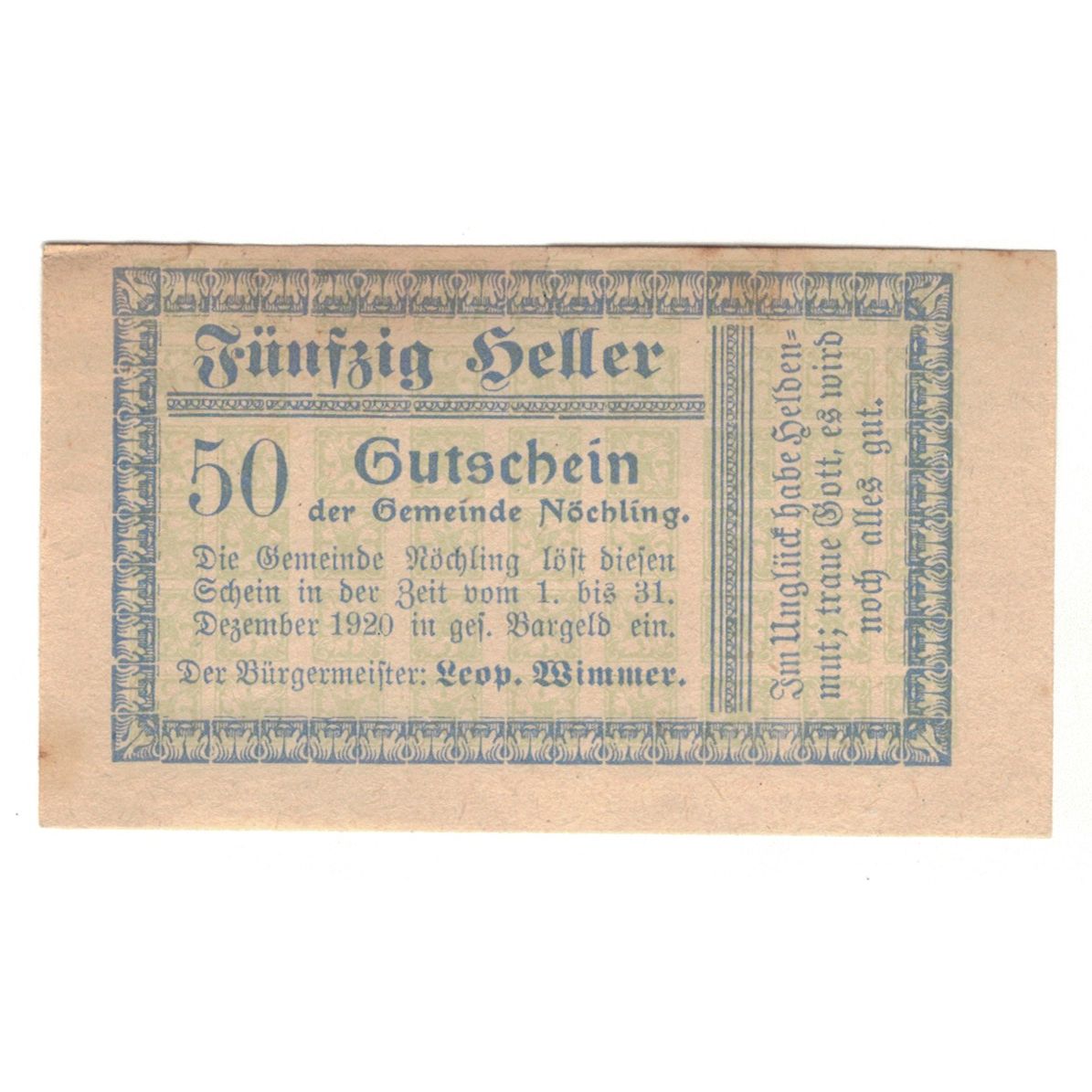 Geldschein, Österreich, Nöchling N.Ö. Gemeinde, 50 Heller, N.D, 1920