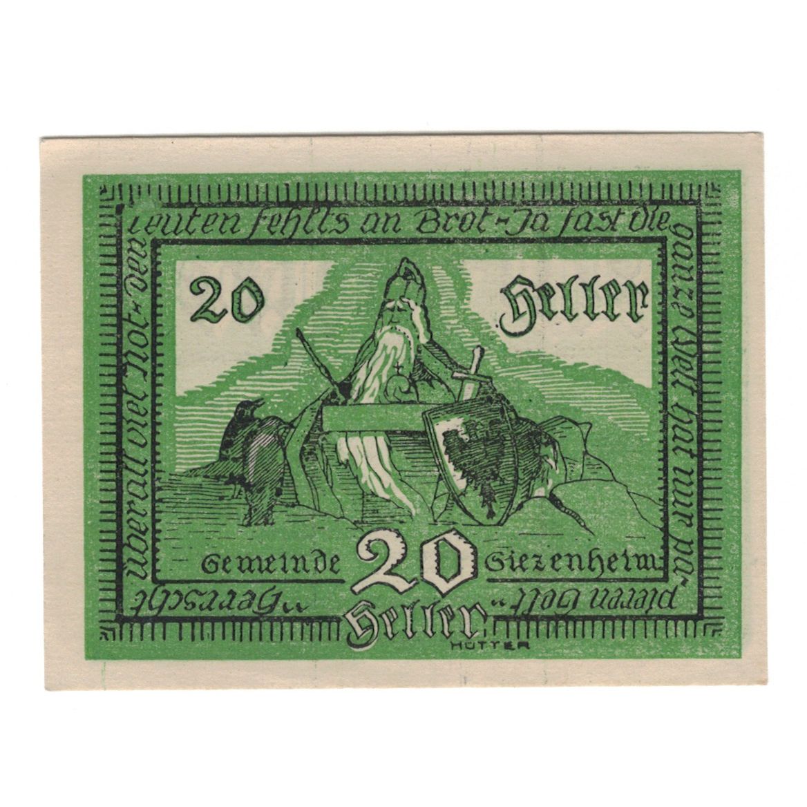 Geldschein, Österreich, Siezenheim Sbg. Gemeinde, 20 Heller, personnage, 1920