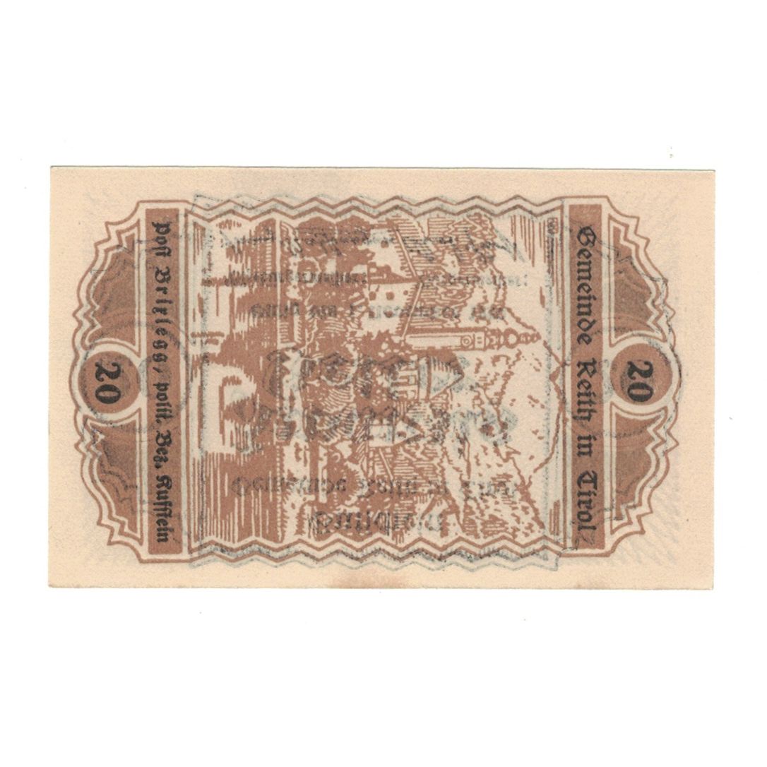 Geldschein, Österreich, Reith Tirol Gemeinde, 20 Heller, valeur faciale, 1920