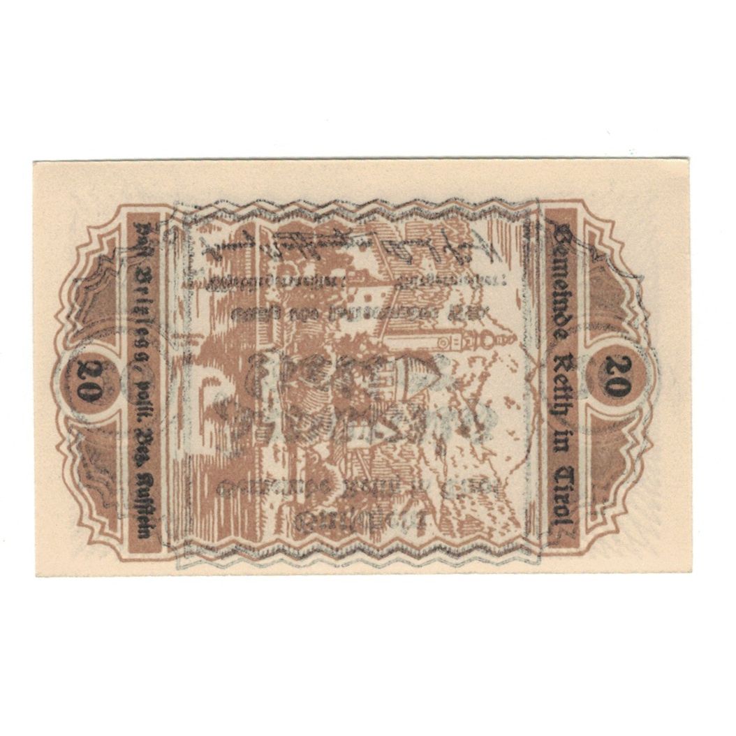 Geldschein, Österreich, Reith Tirol Gemeinde, 20 Heller, valeur faciale 1