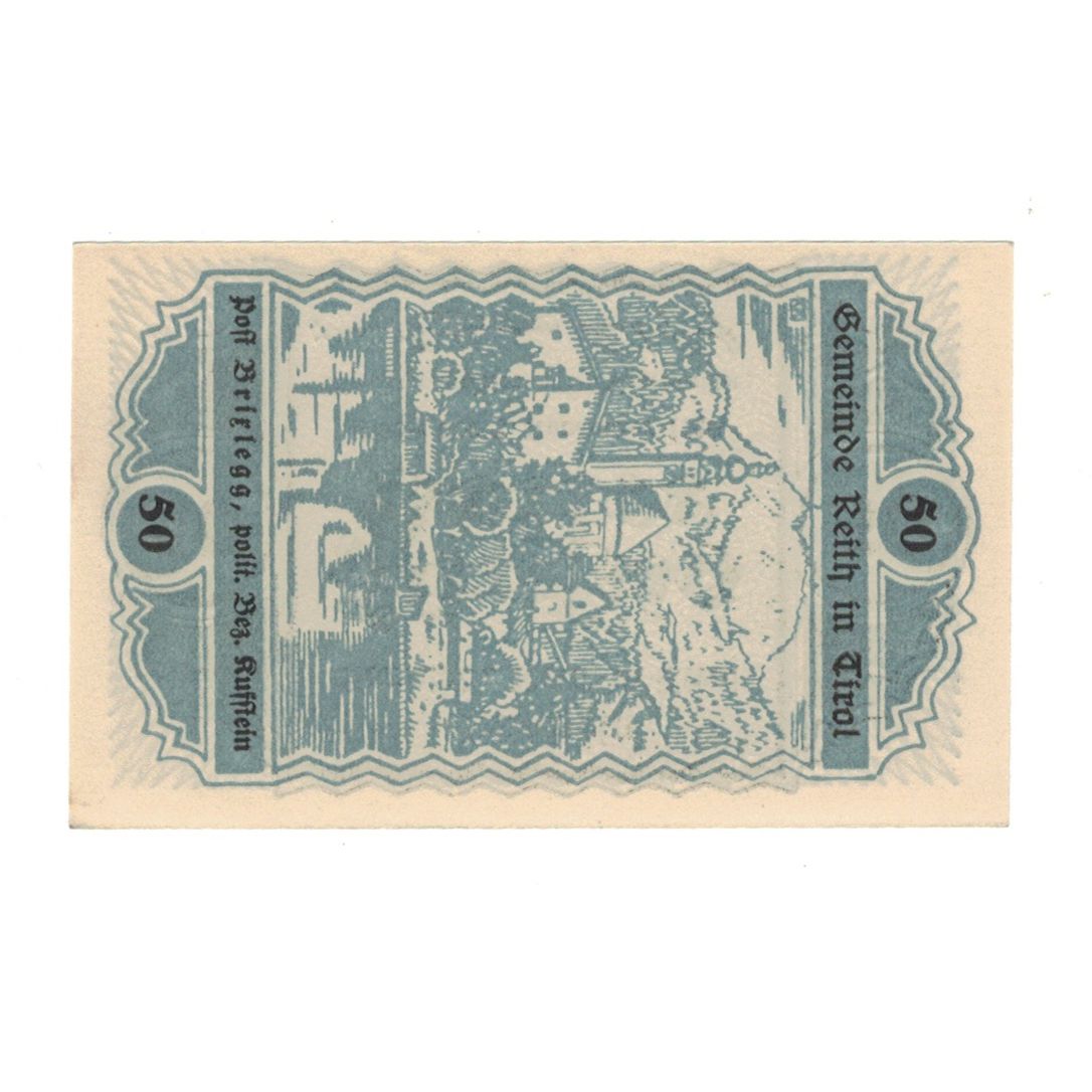 Geldschein, Österreich, Reith Tirol Gemeinde, 50 Heller, valeur faciale 1