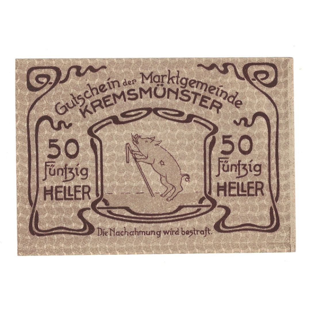 Geldschein, Österreich, Kremsmünster O.Ö. Marktgemeinde, 50 Heller, Monument
