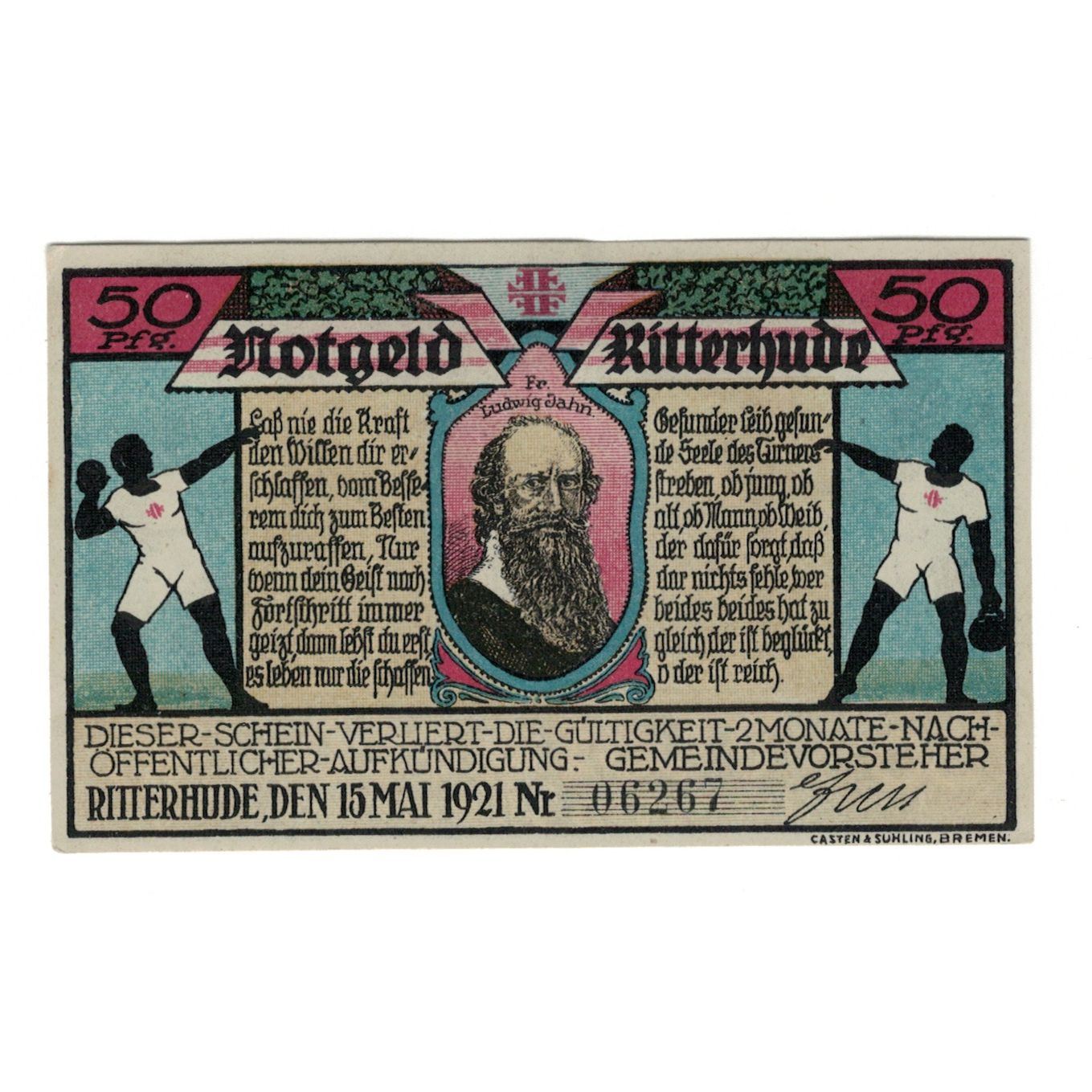 Banknote, Germany, Ritterhude Gemeinde, 50 Pfennig, Monument, 1921, 1921-05-15