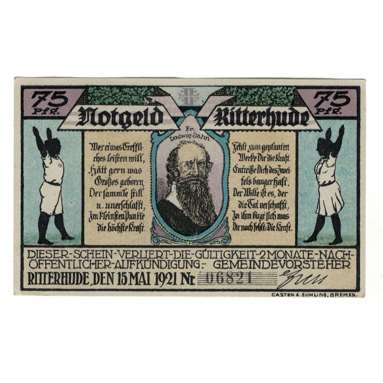 Banknote, Germany, Ritterhude Gemeinde, 75 Pfennig, Monument, 1921, 1921-05-15