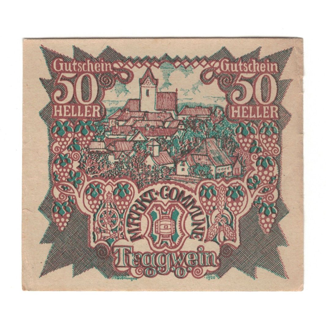 Geldschein, Österreich, Tragwein O.Ö. Gemeinde, 50 Heller, texte 1, 1920
