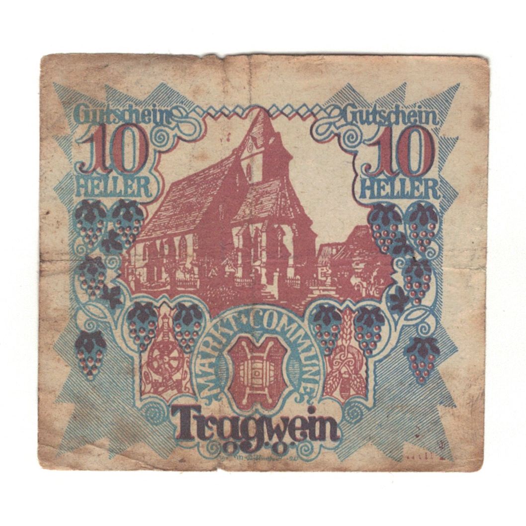 Geldschein, Österreich, Tragwein O.Ö. Gemeinde, 10 Heller, Texte, 1920