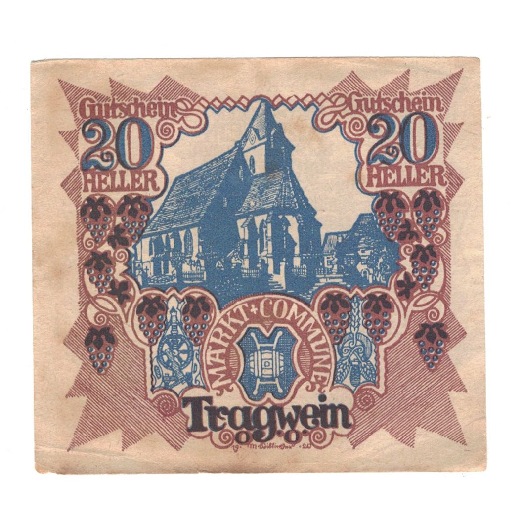 Geldschein, Österreich, Tragwein O.Ö. Gemeinde, 20 Heller, Texte, 1920