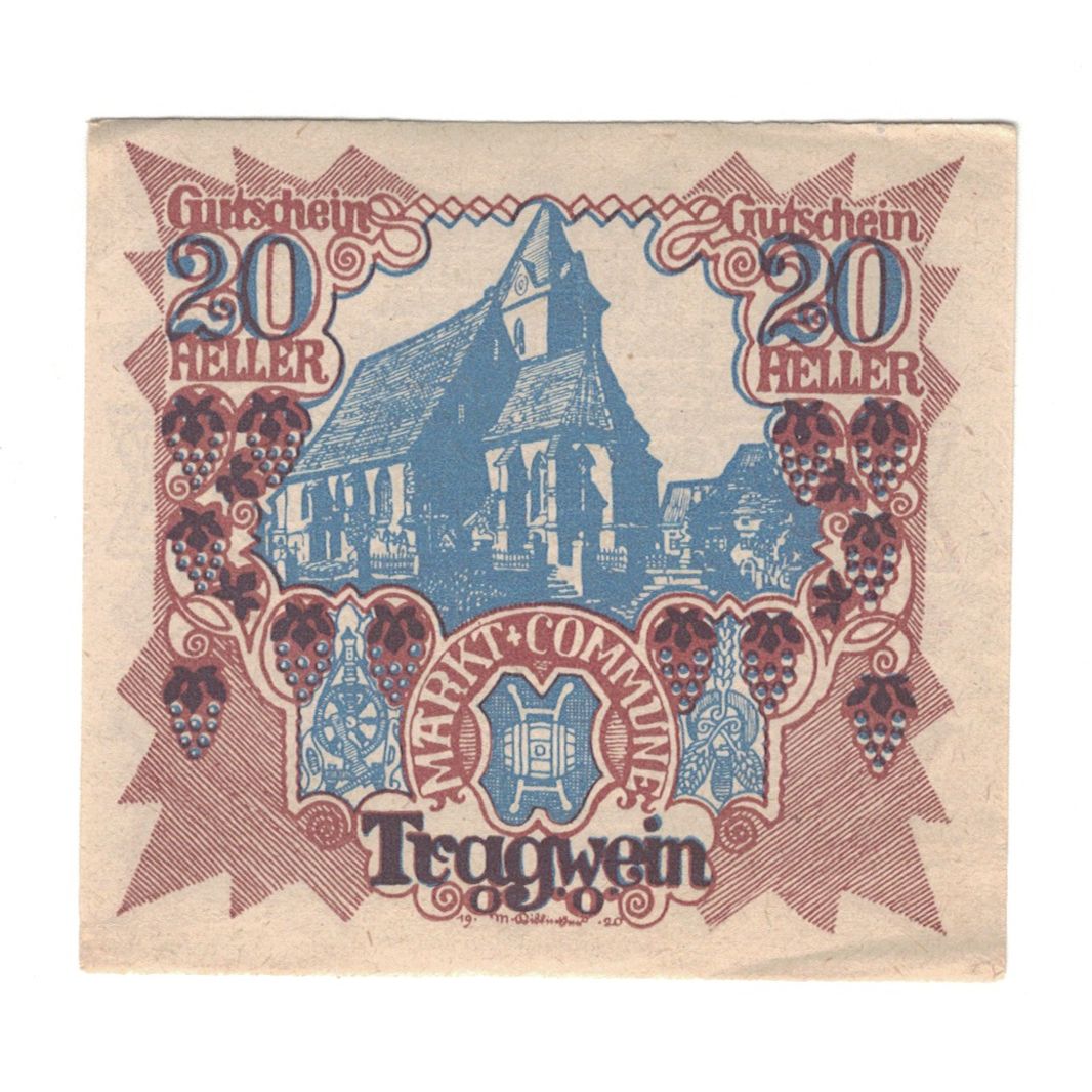 Geldschein, Österreich, Tragwein O.Ö. Gemeinde, 20 Heller, texte 1, 1920
