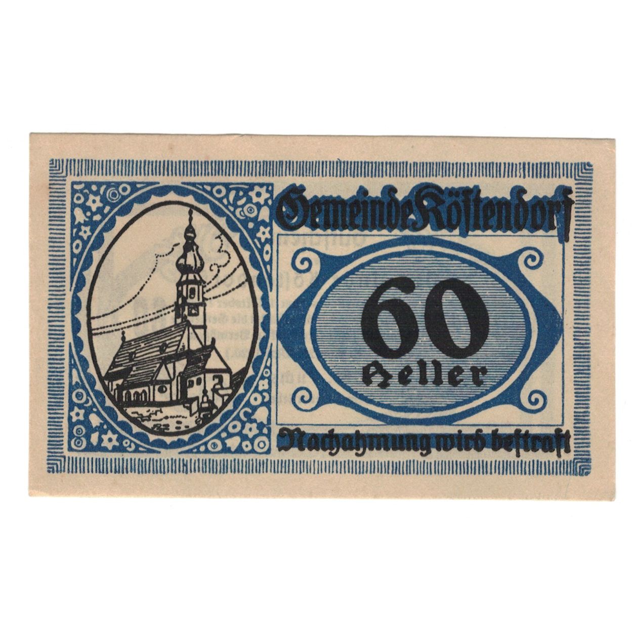 Geldschein, Österreich, Köstendorf Sbg. Gemeinde, 60 Heller, Texte, 1920
