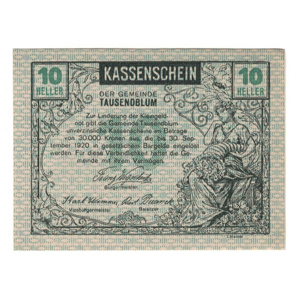 Geldschein, Österreich, Tausendblum N.Ö. Gemeinde, 10 Heller, agriculteur