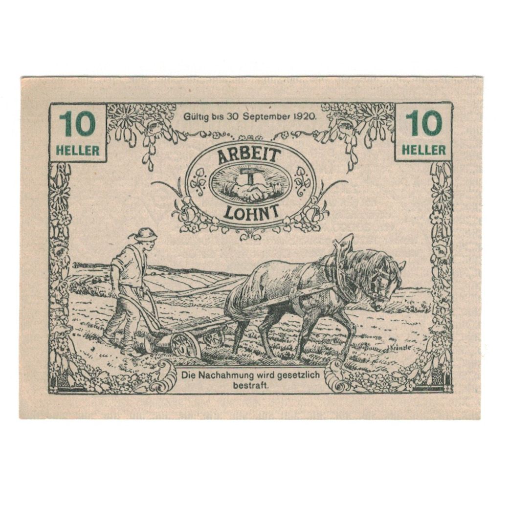 Geldschein, Österreich, Tausendblum N.Ö. Gemeinde, 10 Heller, agriculteur