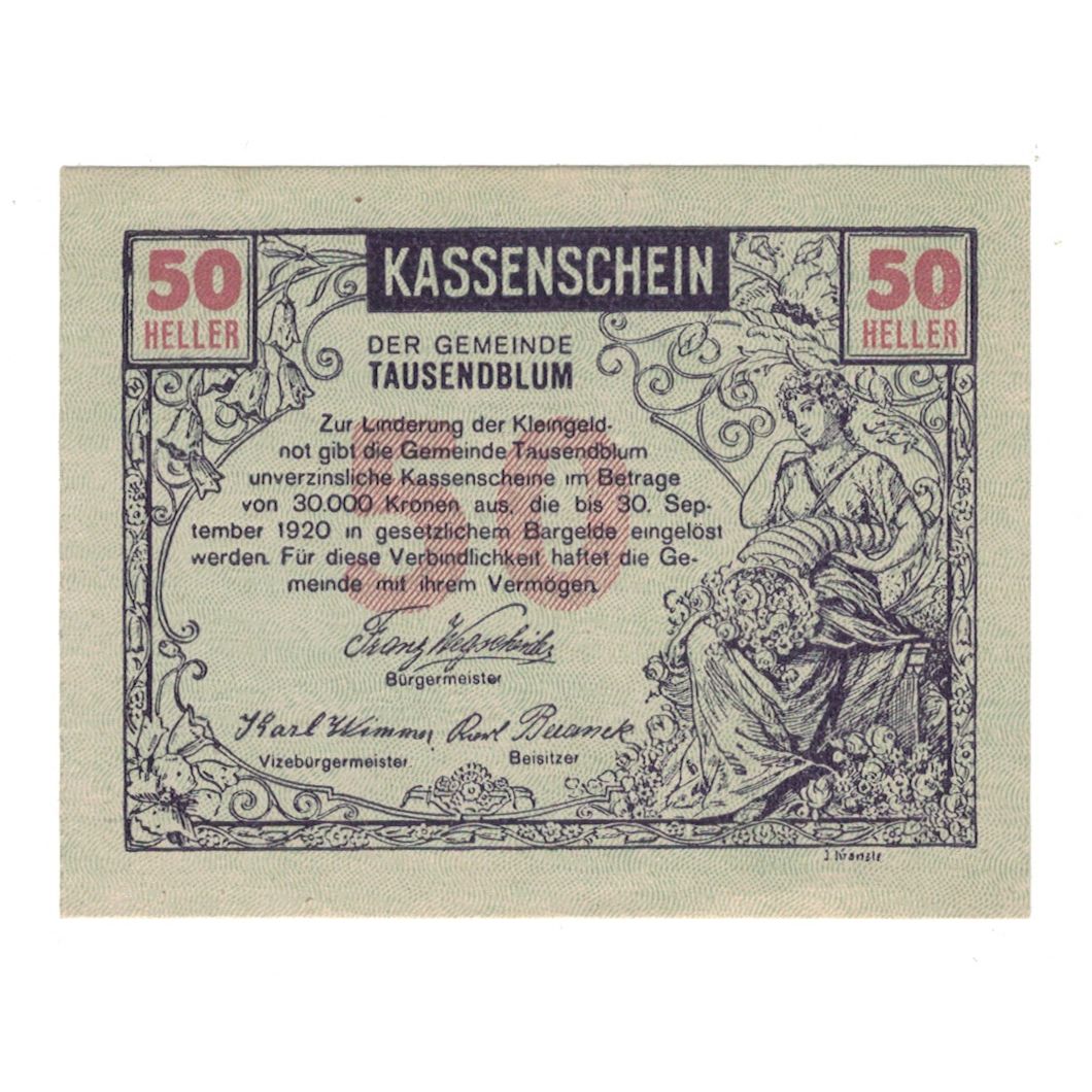 Geldschein, Österreich, Tausendblum N.Ö. Gemeinde, 50 Heller, agriculteur