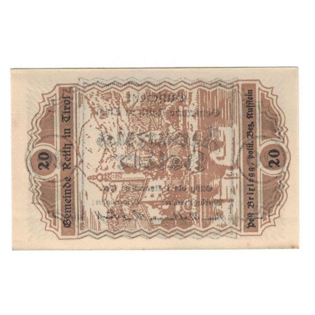 Geldschein, Österreich, Reith Tirol Gemeinde, 20 Heller, paysage, 1920