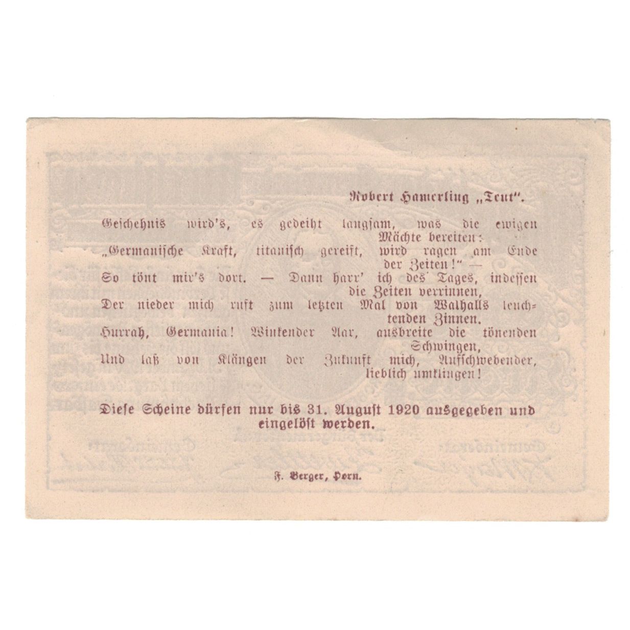 Geldschein, Österreich, Kirchberg Am Walde N.Ö. Gemeinde, 1 Krone, Texte