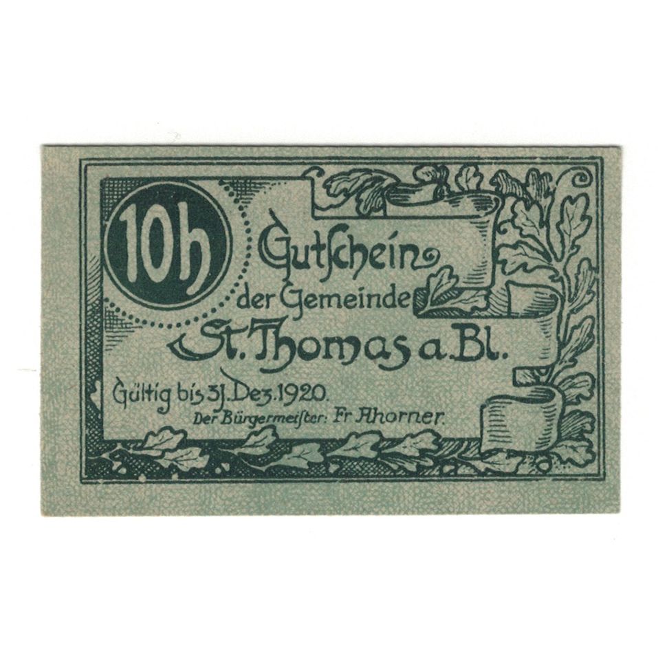 Geldschein, Österreich, St. Thomas am Blasenstein O.Ö. Gemeinde, 10 Heller