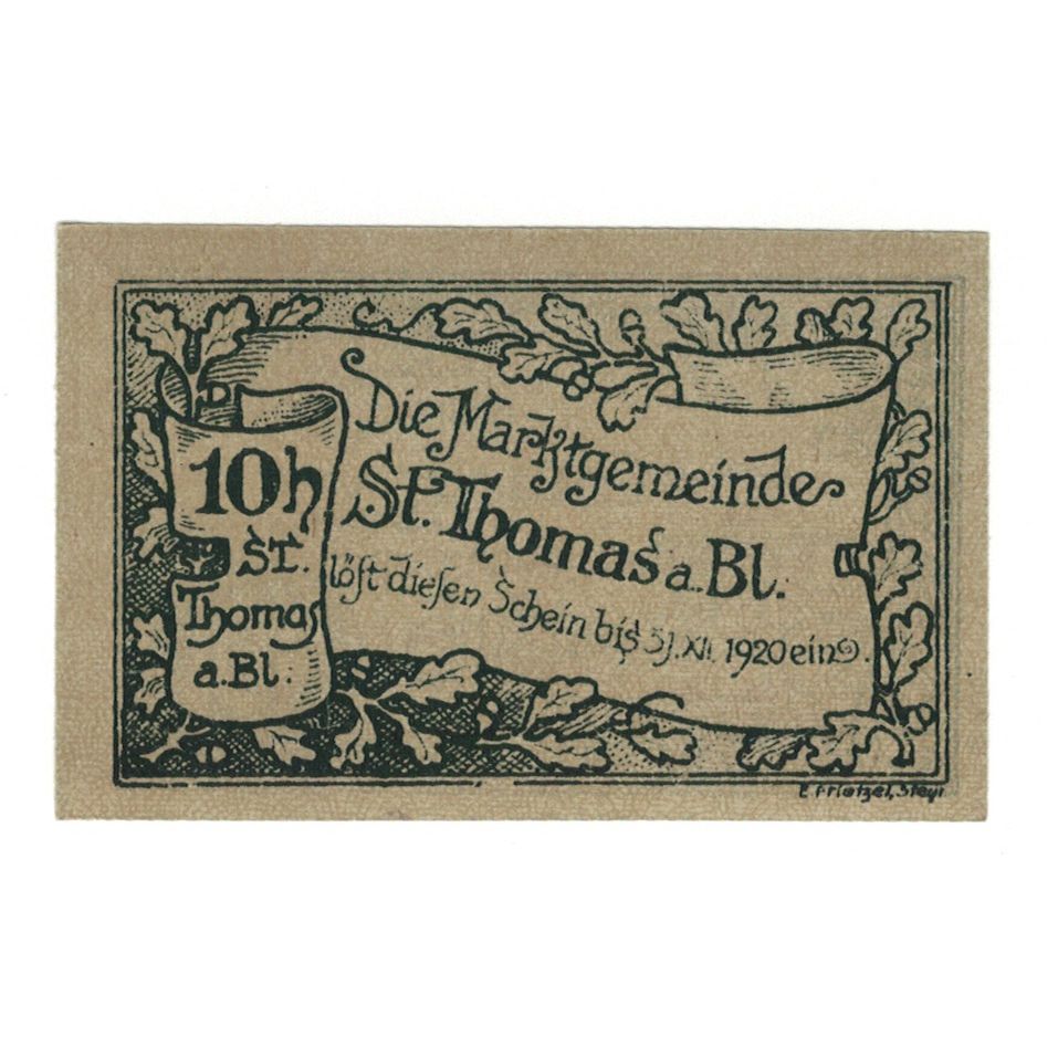 Geldschein, Österreich, St. Thomas am Blasenstein O.Ö. Gemeinde, 10 Heller