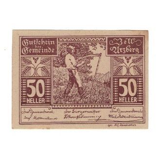 Geldschein, Österreich, Zell Arzberg O.Ö. Gemeinde, 50 Heller, Texte, 1920