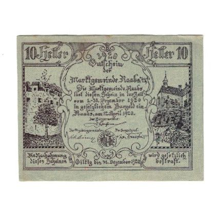 Geldschein, Österreich, Raabs N.Ö. Marktgemeinde, 10 Heller, château, 1920