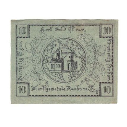 Geldschein, Österreich, Raabs N.Ö. Marktgemeinde, 10 Heller, château, 1920