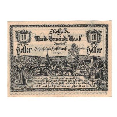 Geldschein, Österreich, Raab O.Ö. Marktgemeinde, 10 Heller, Texte, 1920